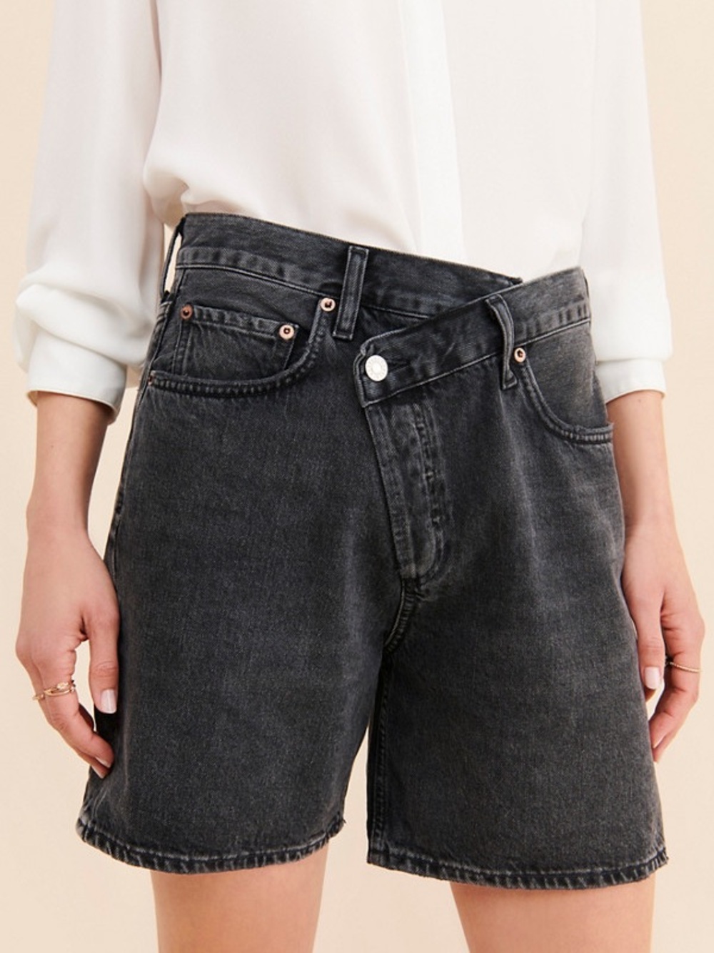 Agolde Criss Cross Denim Shorts in Washed Black